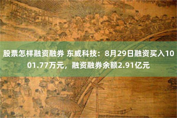 股票怎样融资融券 东威科技：8月29日融资买入1001.77万元，融资融券余额2.91亿元