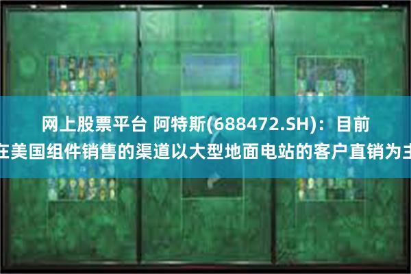 网上股票平台 阿特斯(688472.SH)：目前在美国组件销售的渠道以大型地面电站的客户直销为主